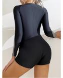 2023 Swimwear Women Solid One Piece Swimsuit Boyleg Long Sleeve Bathing Suit Sporty Swimsuit Vintage Beachwear Surfing S
