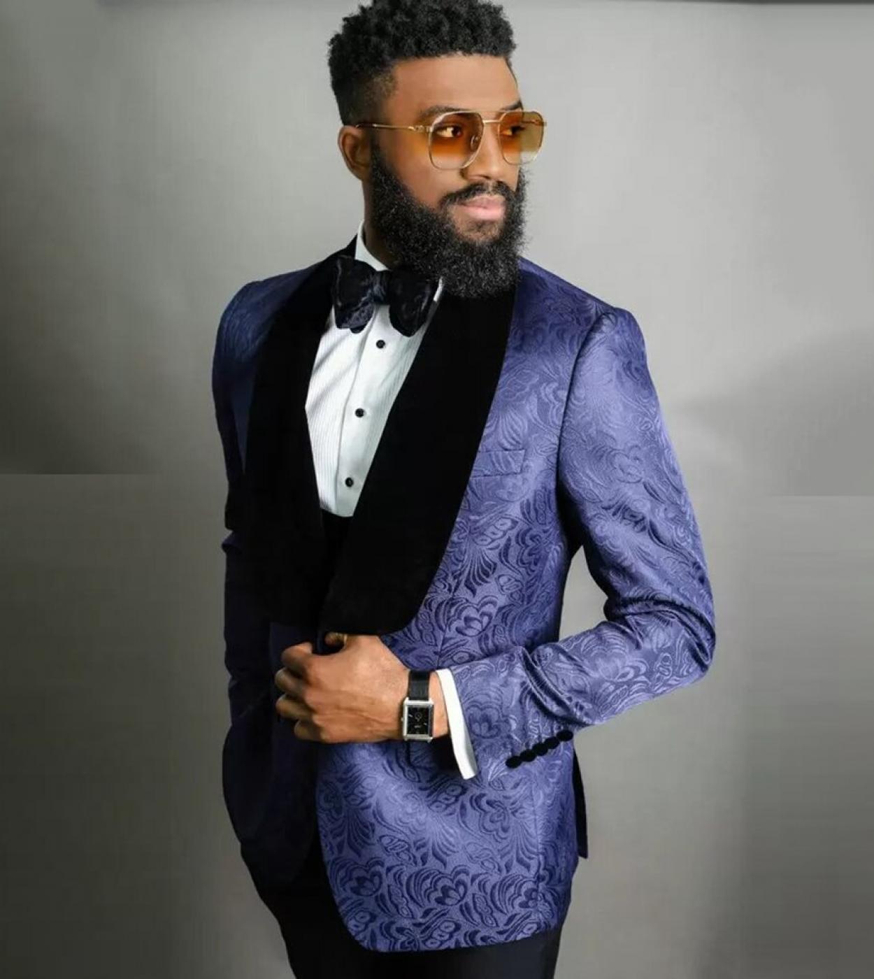 Men Suits Wedding Tuxedos Black Velvet Slim Fit Breasted Vest