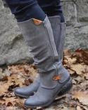 Women Knee High Boots Black Brown Warm Pu Leather Zip Platform Long Boots Ladies Vintage New Low Heel Women Winter Shoes