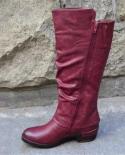Women Knee High Boots Black Brown Warm Pu Leather Zip Platform Long Boots Ladies Vintage New Low Heel Women Winter Shoes