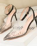 New Style High Heel Pointed Monochrome Belt Buckle Stylish Womens Single Shoes Red Black Apricot Color Size 34 41women