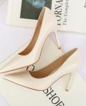 2022 Pointed Toe Women Khaki Pumps 9cm High Heels Concise Ol Office Lady Spring Autumn Soft Leather Party Wedding Female