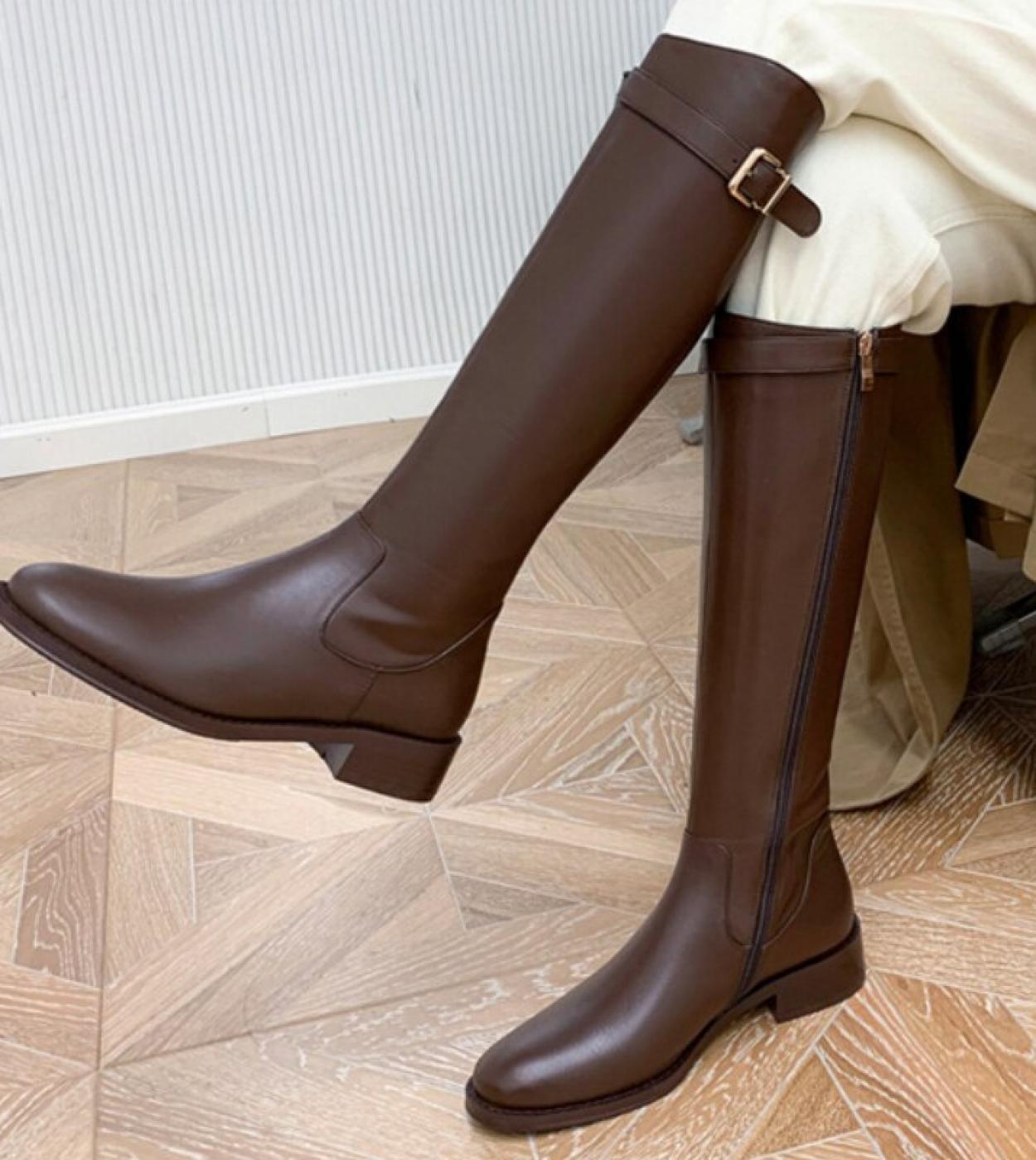 Ladies Knee Boots Classic Warm Boots New Side Zipper Thick Heel Slim Boots Autumn Winter Knight Boots Women Botas De Muj