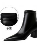 Bigtree  New Black Brown Autumn Winter Ankle Boots For Women Soft Pu Leather Female Square Heels Elastic Bootsankle Boot