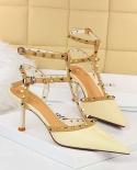 Bigtree  Earrings T Straps Gladiator Women Sandals Elegant Rivet Shoes Ladies Wedding Shoes Rivet High Heel Sandals Big3