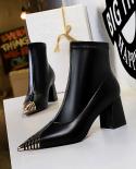  New High Quality Thick High Heels Fashion Women Ankle Boots Pointed Toe Footwear Female Boots Woman Black Microfiber Sh