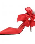 2022 Women Luxury Wedding Bridal Pumps Female 7cm 10cm High Heels Bridal Low Heels Satin Scarpins Lady Stiletto Valentin