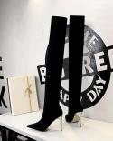  Winter Fashion Women 105cm Extreme Thin High Heels Boots Over The Knee Boots Black Mesh Long Boots Lady  Club Shoesove