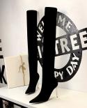  Winter Fashion Women 105cm Extreme Thin High Heels Boots Over The Knee Boots Black Mesh Long Boots Lady  Club Shoesove
