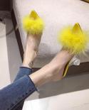 Luxury Furry Slide Sandals Shoes Woman  Summer Fluffy Fur High Heels Peep Toe Pumps Women High Heel Female  Wedding Shoe