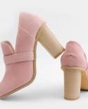 Autumn Womens Shoes Vintage Pumps Female Ankle Boots Suede Casual Slip On Clog High Heels Shoes Ladies Round Toe Plus S
