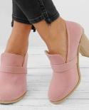 Autumn Womens Shoes Vintage Pumps Female Ankle Boots Suede Casual Slip On Clog High Heels Shoes Ladies Round Toe Plus S