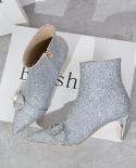 Fashion Women Boots  Silver Butterfly Knot Concise Elegant High Heeled Rome Women Bootsankle Boots