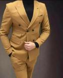 Yellow Mens Suits Double Breasted Blazer Trousers Luxury Dinner Party Wear Wedding Clothing Mens Sets 2 Pcs Costume Ho