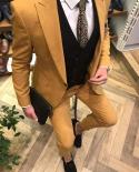 Yellow Jacket Pant Black Vest Costume Homme Marriage Men Suits Slim Fit Blazer Tuxedos Groom Wedding Terno Masculino 3 P