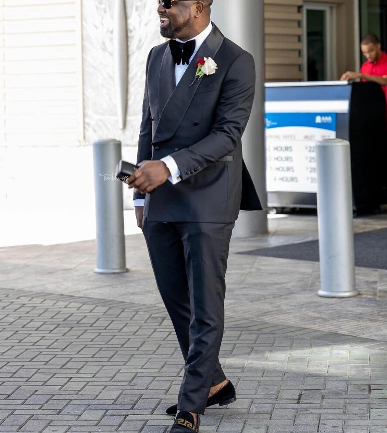Black Wedding Men Suits Shawl Lapel Double Breasted Blazer Sets