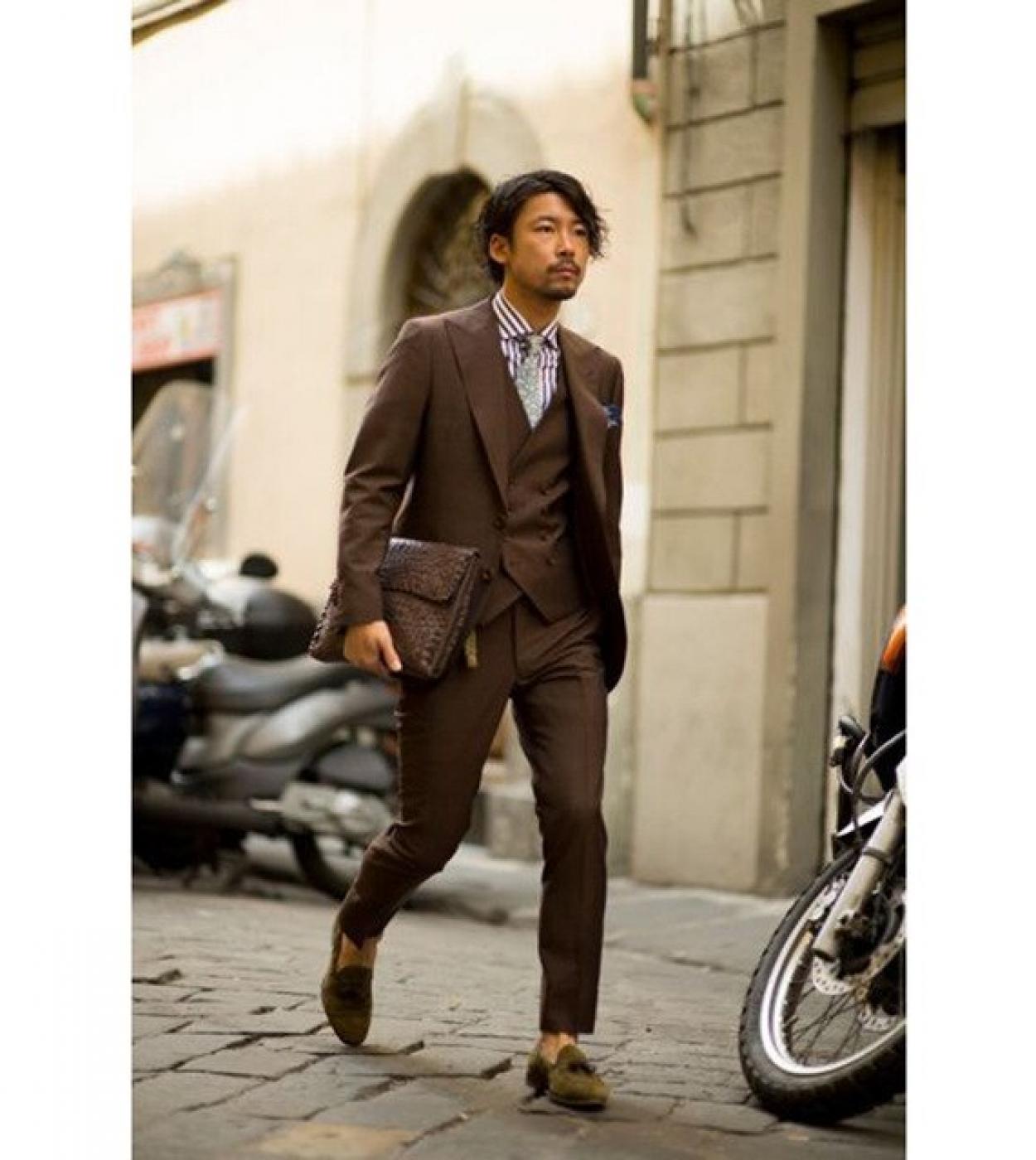 Latest Coat Pant Designs Dark Brown Men Suit 3 Piecesjacketpantsvesttie Prom Tuxedo Masculino Trajes De Hombre Blaz
