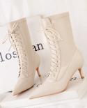  New Boots Women Autumn Winter Fashion Pointed Toe Ankle Boots High Heels  Lace Up Chelsea Booties Party Pumpsankle Boot