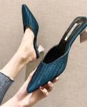 Graceful  Women Female Fashion Casual Pointed Toe Half Slippers Sandals Slides Med Heeled Stilettos Mules Shoesslippers