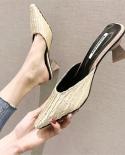 Graceful  Women Female Fashion Casual Pointed Toe Half Slippers Sandals Slides Med Heeled Stilettos Mules Shoesslippers