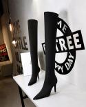 Bigtree  Winter Over The Knee Women Boots Stretch Fabrics High Heel Slip On Shoes Pointed Toe Woman Long Boots Size 34 4