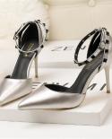 2022 Hot Shoes Woman Summer Womens Shoes Fashion Female Sandals Rivet Metal Decoration Pu Leather Women High Heelswomen