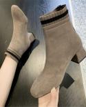 حذاء كاحل من جلد الغزال الصناعي للنساء حذاء نسائي مكتنزة بكعب من القطيفة حذاء أنيق للسيدات حذاء شوكولاتة بني مقاس كبير 34 43ankl