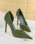 Bigtree Pumps Big34 43 Woman Shoes  Side Hollow Flock High Heels Women Pumps Red Green Shoes Ladies Office Shoes Pointed