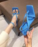 2022 Summer New Fashion Pinch Narrow Band Women Gladiator Sandal Shoes Ladies Square Open Toe Ankle Buckle Strap Stilett