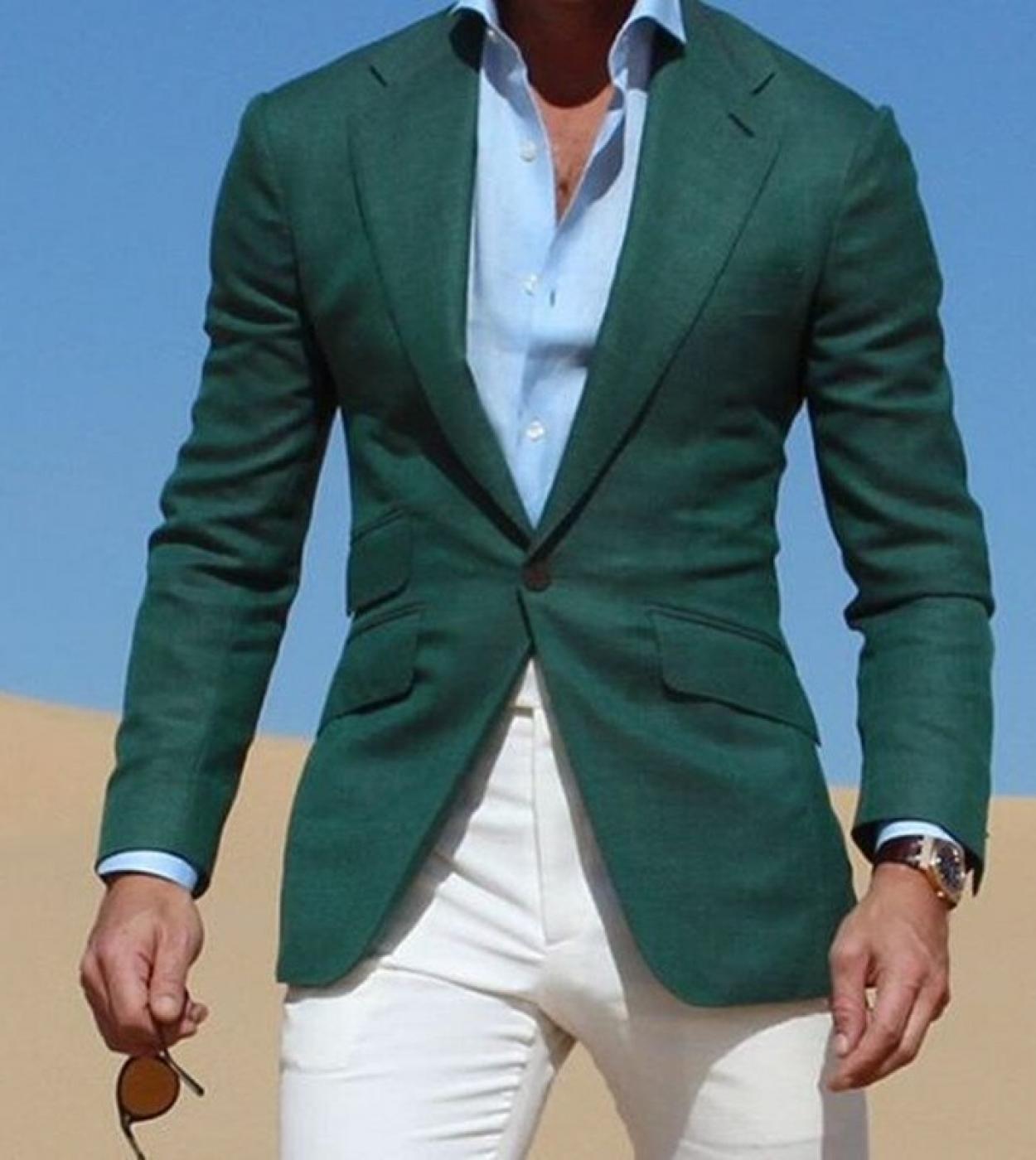 Mix Match Dark Green Jacket Suits With Ivory Pants  Casual Wear Young Men Suit Fashion Party Prom Vestidos jacketpants