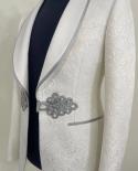 White Jacquard Men Suits Wedding Groom Prom Slim Fit One Button Tuxedo Custome Homme Dress Blazer Sets 2 Pieces Men Clot