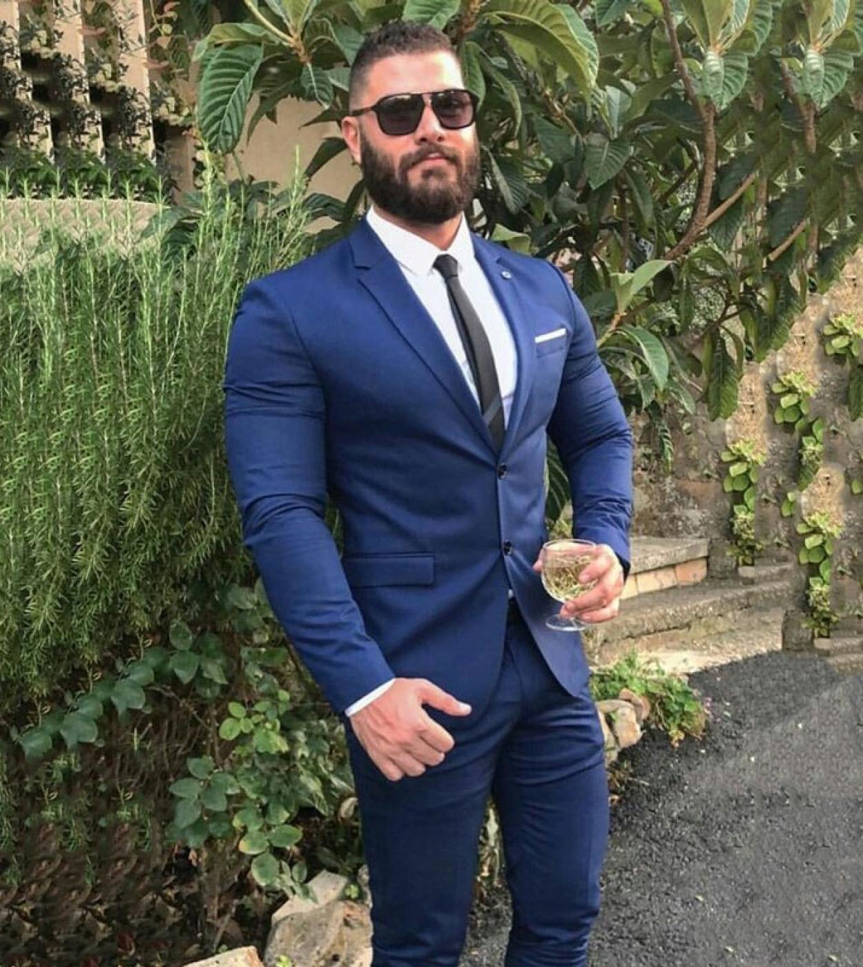  Classic Blue Suits Men Groom Tuxedo For Wedding Business Man Wear Man Blazer 2 Piecesjacketpant Slim Fit Terno Mascu