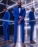 Cool Royal Blue Men Suits Costume Homme Peak Lapel Terno Masculino Groom Wedding Prom Party Slim Blazer 2 Pieces Jacket 