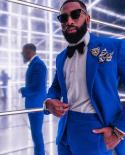 Cool Royal Blue Men Suits Costume Homme Peak Lapel Terno Masculino Groom Wedding Prom Party Slim Blazer 2 Pieces Jacket 