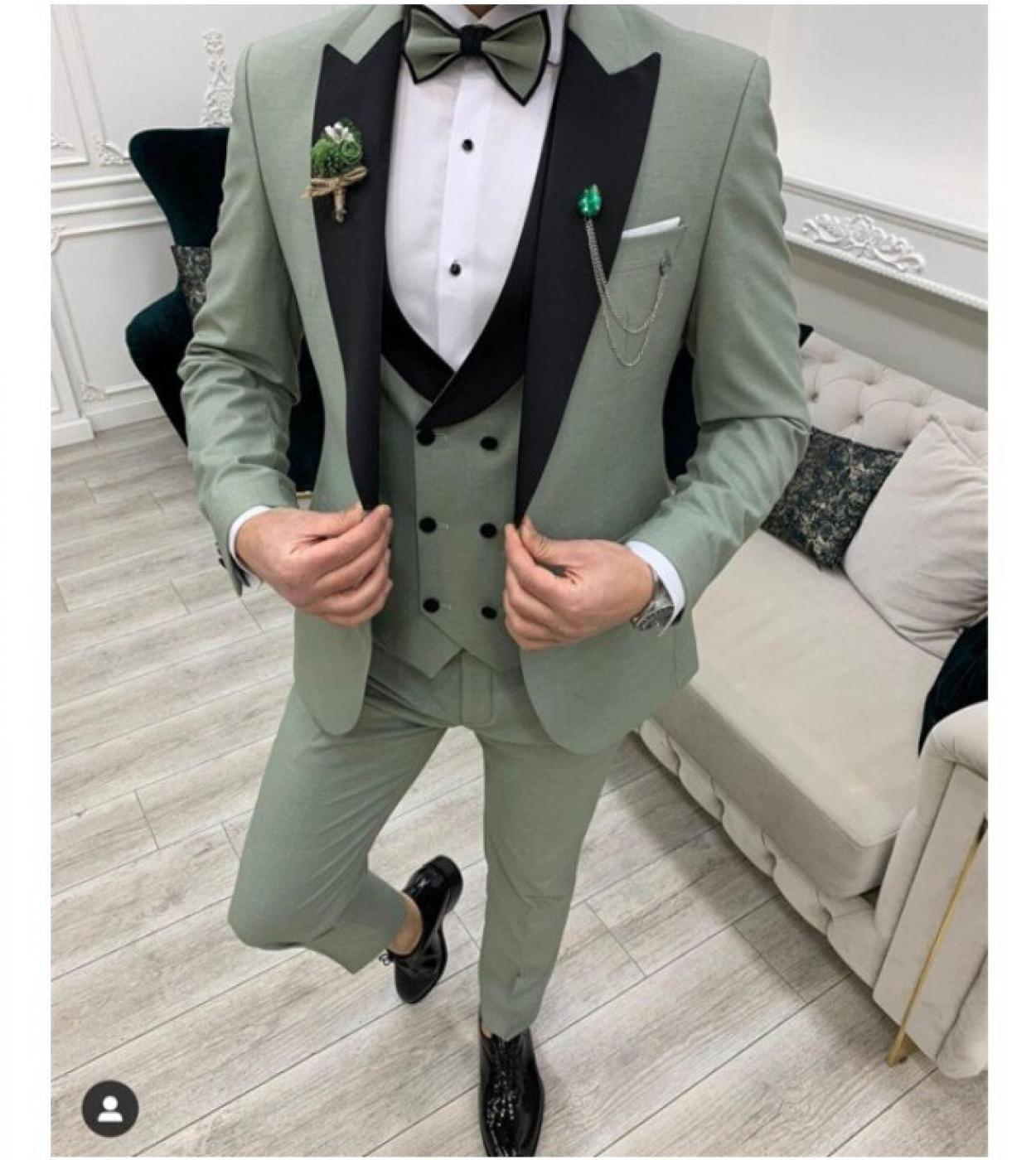 Latest Wedding Groom Black Peak Lapel Men Suits 3 Pieces Costume