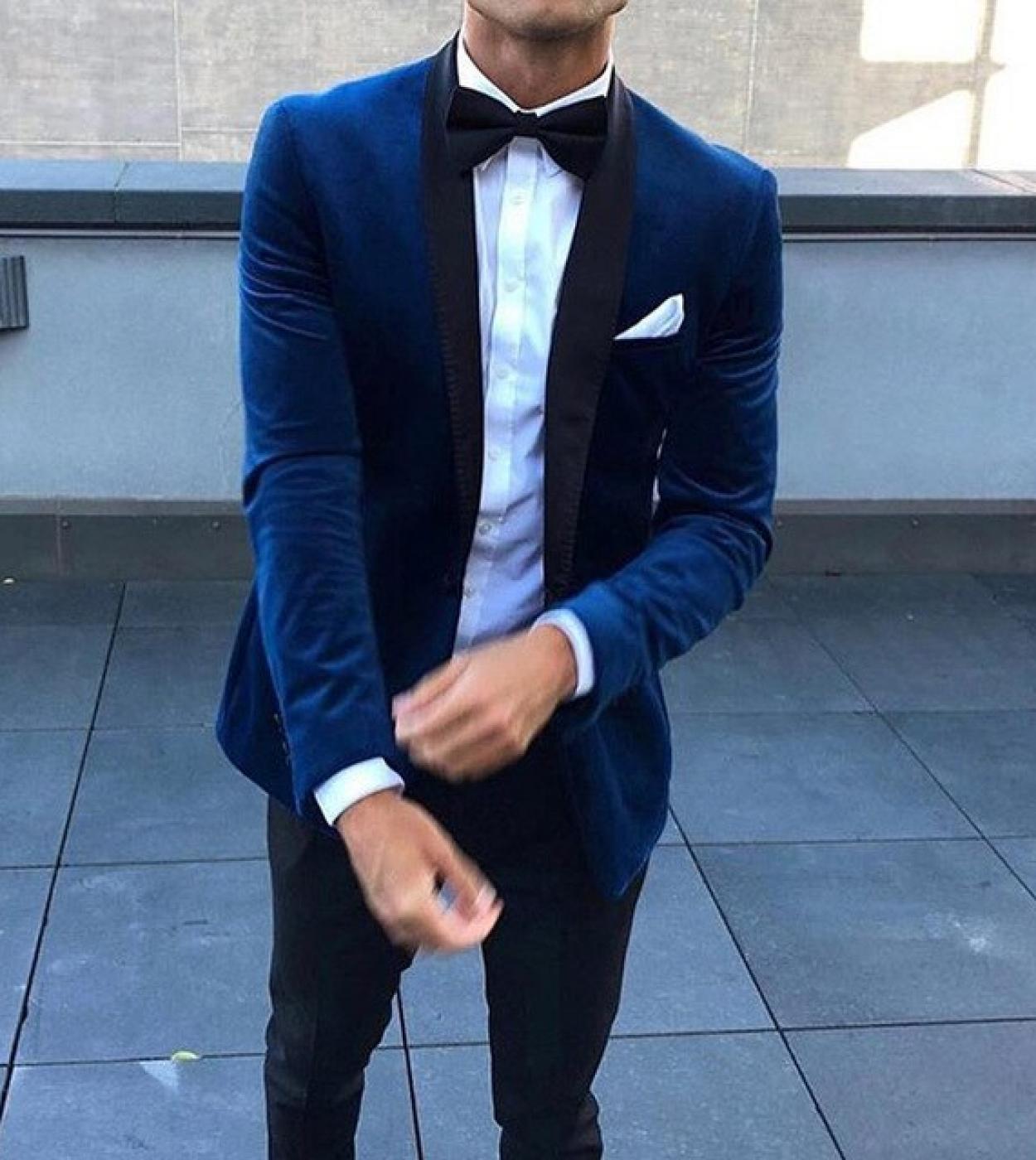Navy blue velvet suit mens on sale