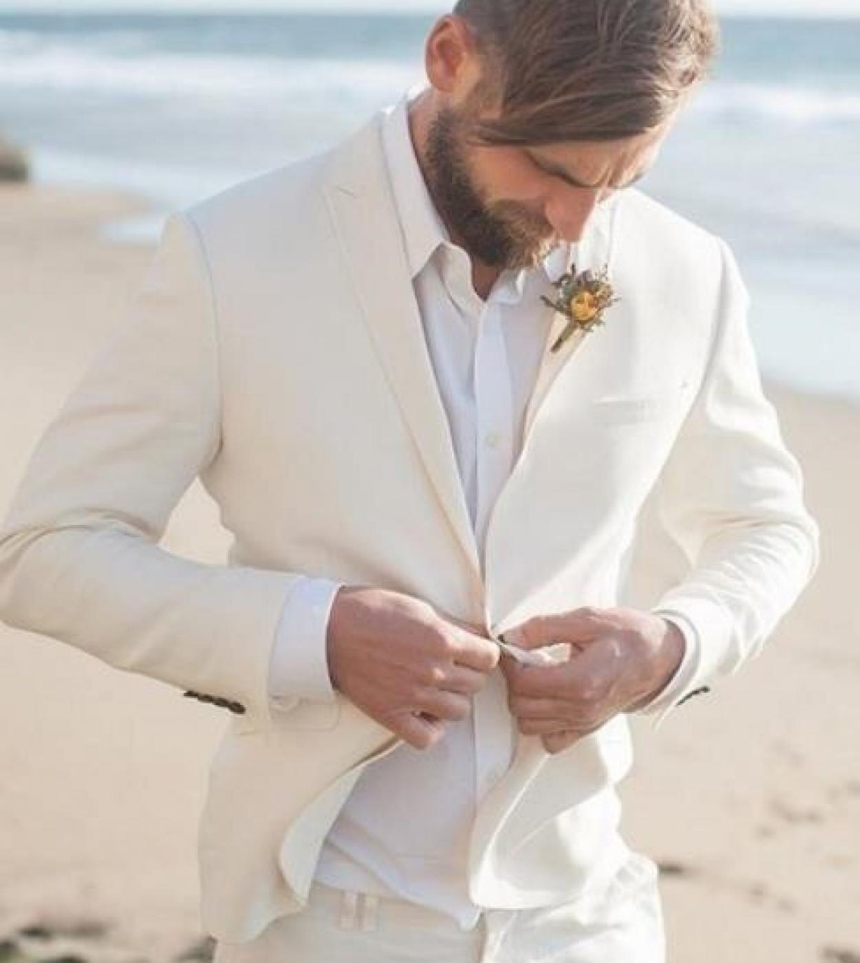 Costume 2 Pièces En Lin Pour Homme - Blazer Léger - Mariage, été, Plage
