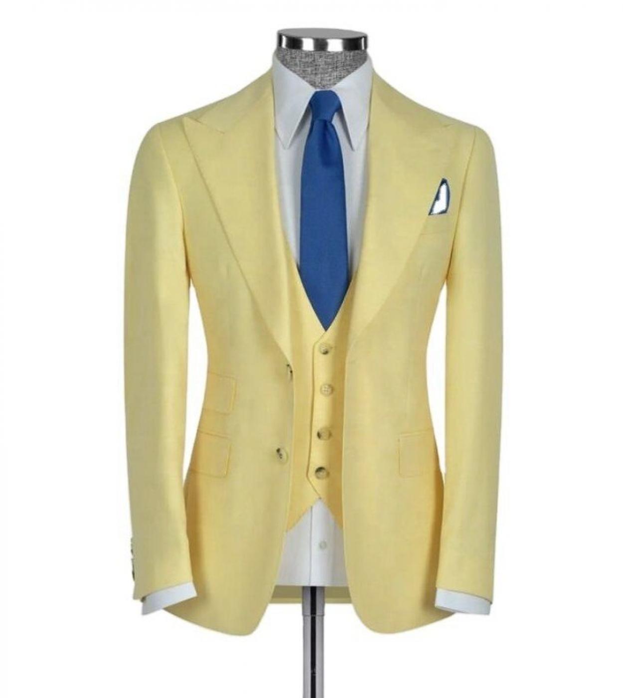 Black Ivory Yellow Men's Wedding Suits Solid Colored 3 Piece Standard Fit  Single Breasted Two-buttons 2024 2024 - $107.99