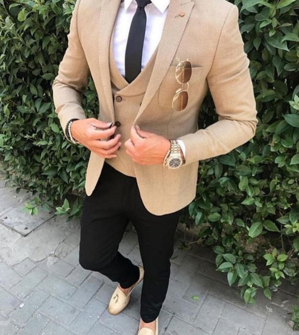 Khaki Brown Men Suits Slim Fit Smart Business Casual Male Blazer