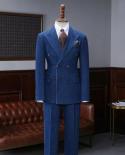 Casual Blue Denim Oxford Men Suits Costume Homme Fashion Wedding Prom Terno Masculino Slim Fit Groom Blazer 2 Pcsjacket