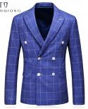 Tian Qiong Double Breasted Suit Men  Slim Fit Wedding Suits For Men Royal Blue Tuxedo Jacket Famous Brand Plaid Suits 3 