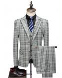 Jacket Vest Pants Suits Men British Latest Coat Pant Designs Slim Fit Blue Plaid Wedding Dress Tuxedos Work Office Dress