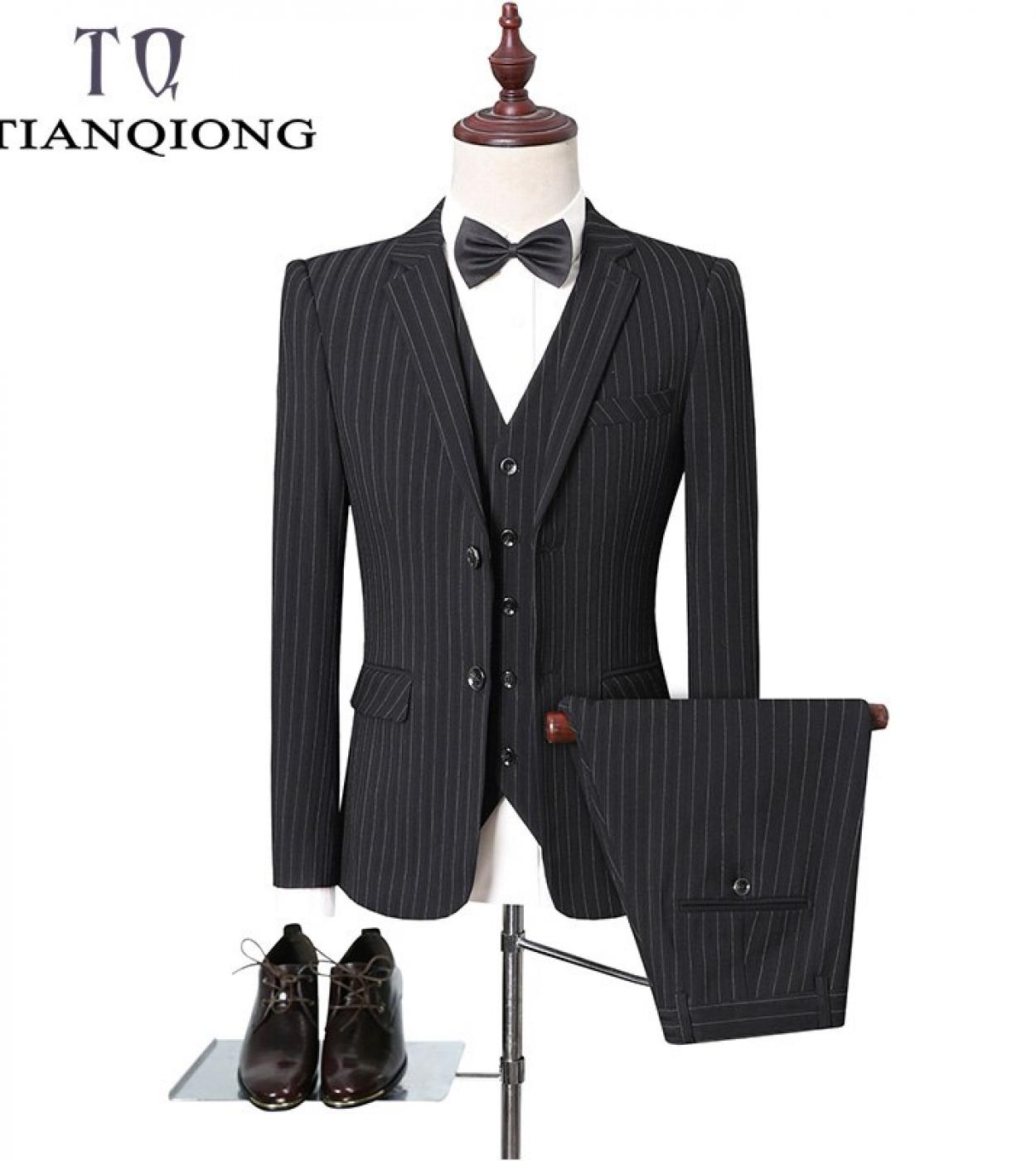  New Black Suits For Men Striped Suit Wedding Dresses Groom Costume Homme Mariage Business 2 Button Men Suits 3 Piecessu