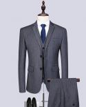 Tian Qiong Suits With Pants Blue Striped Men Slim Fit Wedding Suits For Men Costume Homme Leisure Latest blazerspants