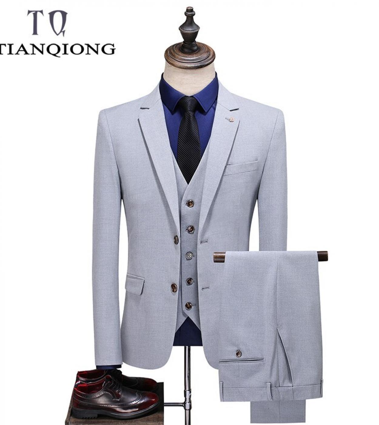 Tian Qiong Mens Business Suits Regular Fit 3 Piece Prom Tuxedos Solid Blazervestpants For Grooms Wedding Partysuits