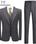 Tian Qiong Grey Striped Suit Men Classic Mens Wedding Suits Costume 3 Pieces Homme 6xl Mens Office Formal Business Suit