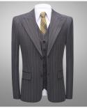 Tian Qiong Grey Striped Suit Men Classic Mens Wedding Suits Costume 3 Pieces Homme 6xl Mens Office Formal Business Suit
