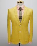 Tian Qiong  Yellow Stripes Suit Men Business Normal Tuxedos 2 Pieces Suits Host Stages Men Suits  Jacketpant  S 2xlsu