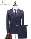 Tian Qiong Mens Double Breasted Suit  Slim Fit Vertical Striped Suit Men 5xl Plus Size Luxury Wedding Suits Formal Wears