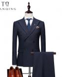 Jacketspantsvests Mens Double Breasted Suit  Slim Fit Vertical Striped Suit Men Luxury Wedding Dress Blazer Suits Male